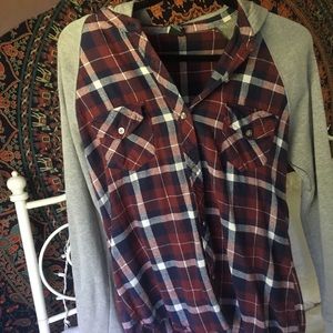 Button Up Flannel Style Sweatshirt